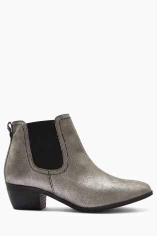 Pewter Metallic Leather Chelsea Boots